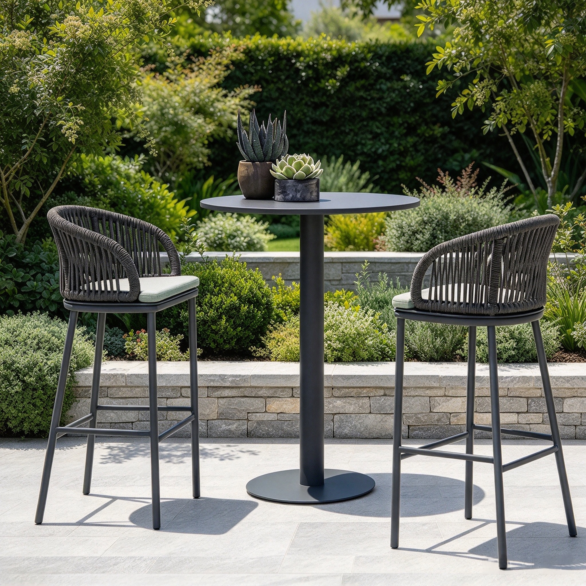 Venta caliente muebles de marco de aluminio al aire libre en forma de curva cuerda negra taburete de Bar al aire libre silla para Patio de Hotel