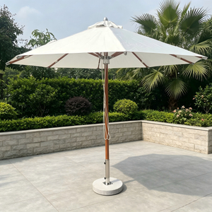 Factory Direct Outdoor Umbrella Teak Wood Pole Patio Parasol with Durable Marble Base All Weather 3 Meters Round Sunshade Umbrella for Hotel Resort
