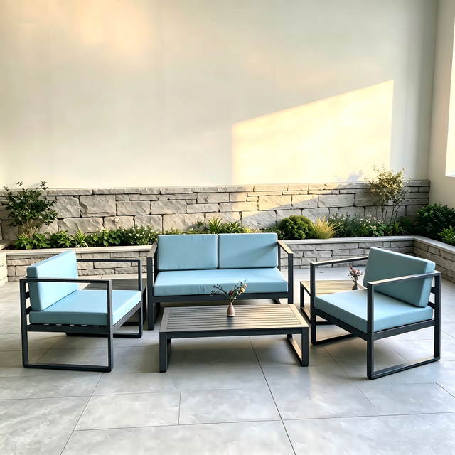 Simple Design Outdoor Grey Aluminum Frame Sofa Set for Villa Garden