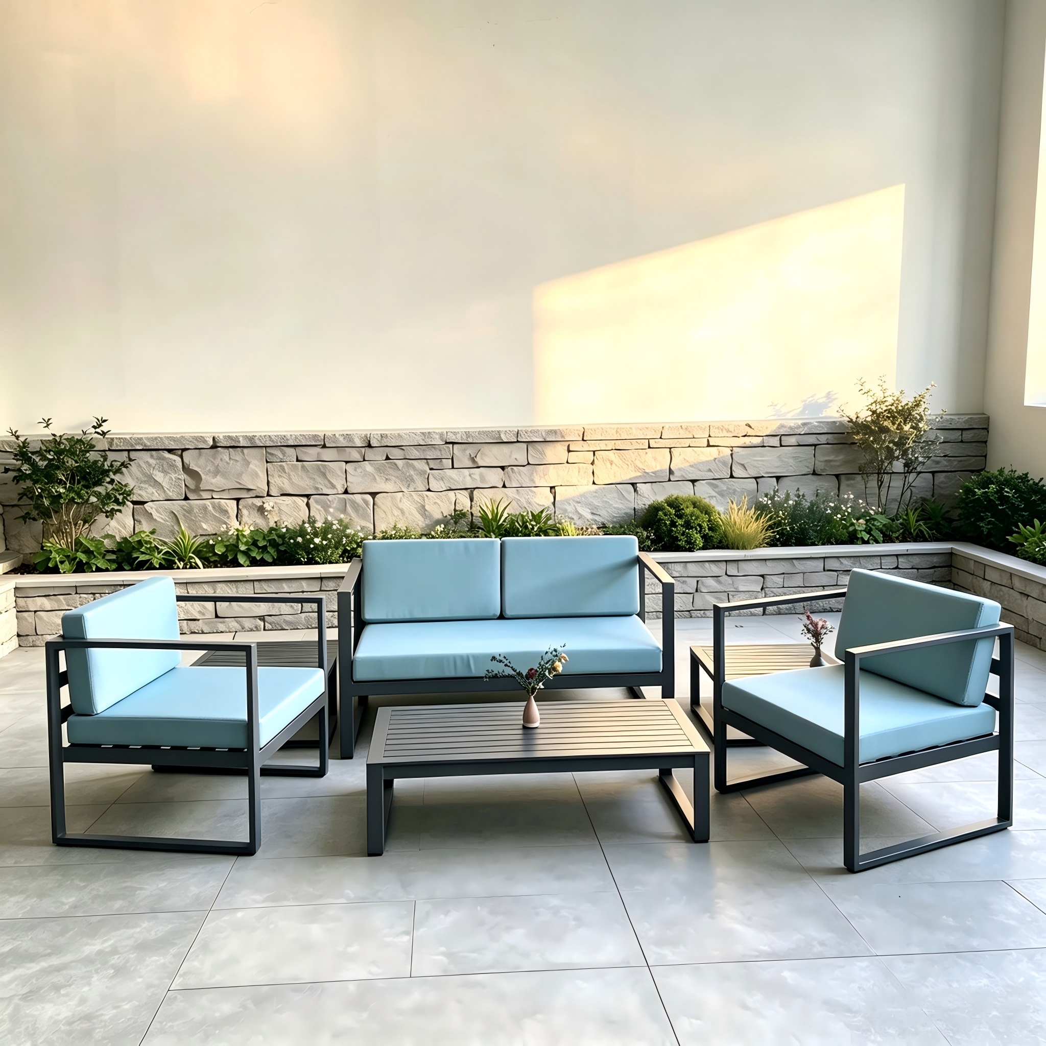 Simple Design Outdoor Grey Aluminum Frame Sofa Set for Villa Garden