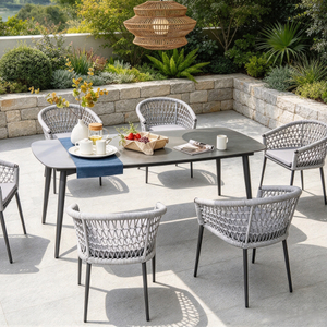 Outdoor Aluminium Dining Furniture Woven Rope Dining Chair with Waterproof Cushions For Home Restaurant