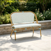 Nordic Outdoor Bistro Aluminum Garden Long Sofa Chair Elegant Woven Rattan Bench Chair for Coffee Shop
