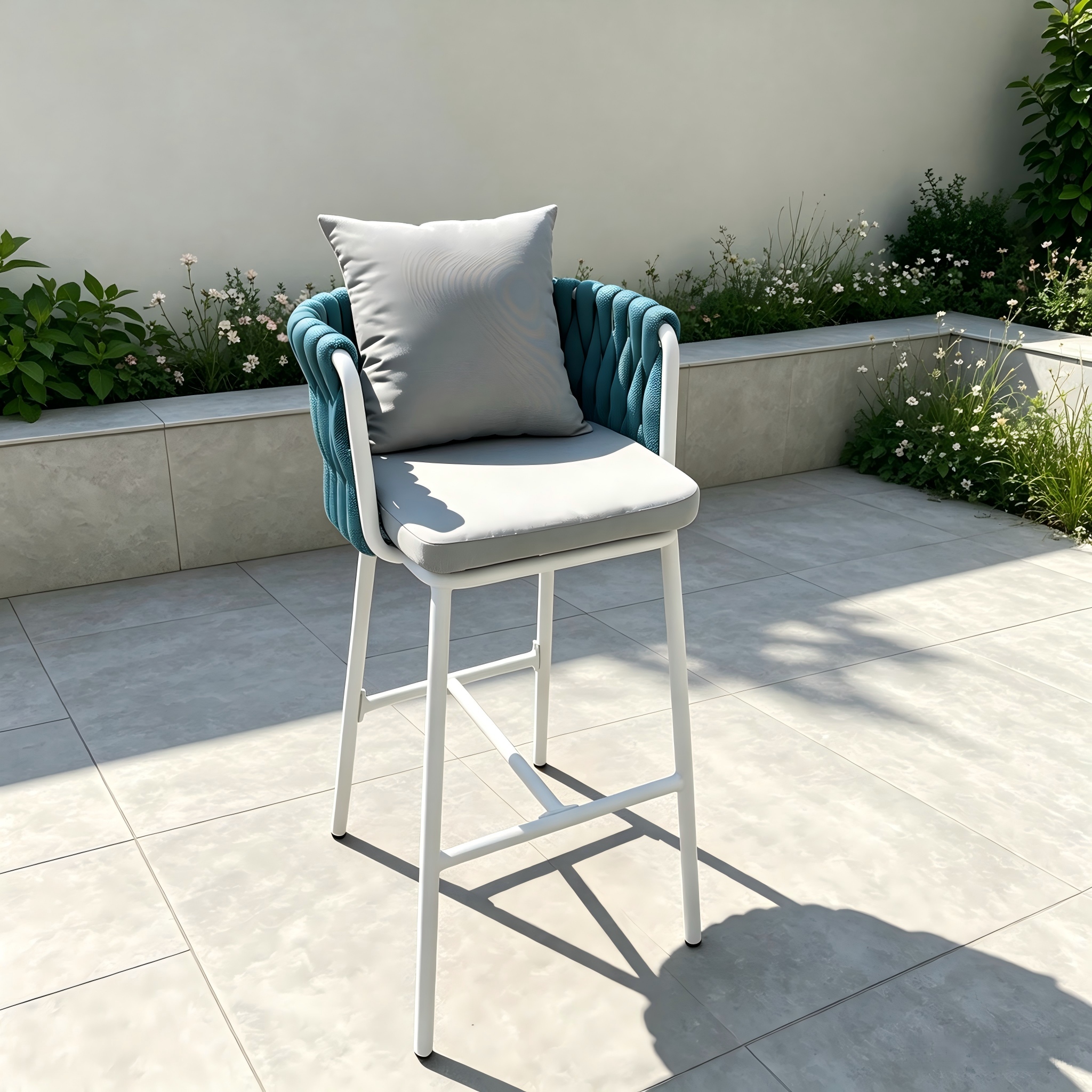 Minimalist Patio Furniture Aluminium Frame Rope Bar Chairs Cum Waterproof Fabric For Villa Courtyard