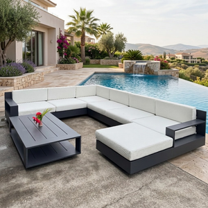Classic Style Outdoor Sofa Furniture Quality L Shape Aluminum Frame Sofa Chair with Coffee Table Set for Villa