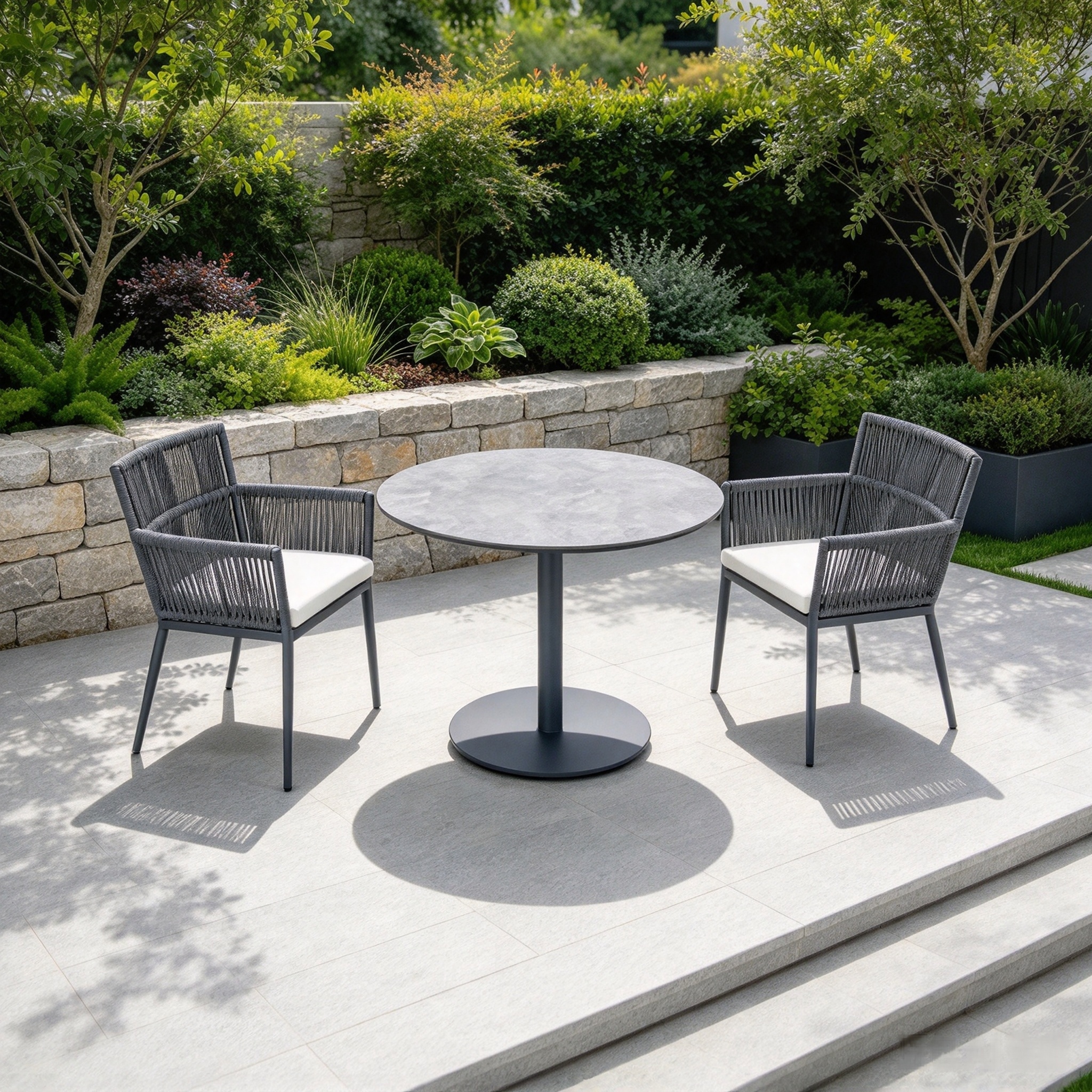 Simple Style Powder Coated Aluminum Frame with Rope Weaving Dining Chair with HPL Table Set For Hotel Restaurant