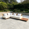 Classical Outdoor Aluminum Frame Teak Wood Base Sectional Sofa Set With Woven Rattan Backrest