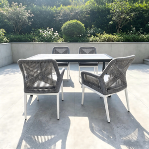 Simple Style Outdoor Aluminum Frame Grey Rope Dining Chair with Table for Garden Restaurant