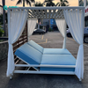 Modern Outdoor Daybed Furniture Aluminum Frame Poolside Sunbed with White Curtain Water Resistant Lounge Bed for Villa Resort