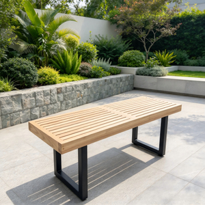 Garden Furniture Aluminum Base And Quality Wood Long Bench Chair For Patio Courtyard