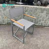 Nordic Simple Outdoor Furniture Aluminum Frame Folding Chair With Teak Wood Armrest Patio Director Camp Chair for Villa Courtyard