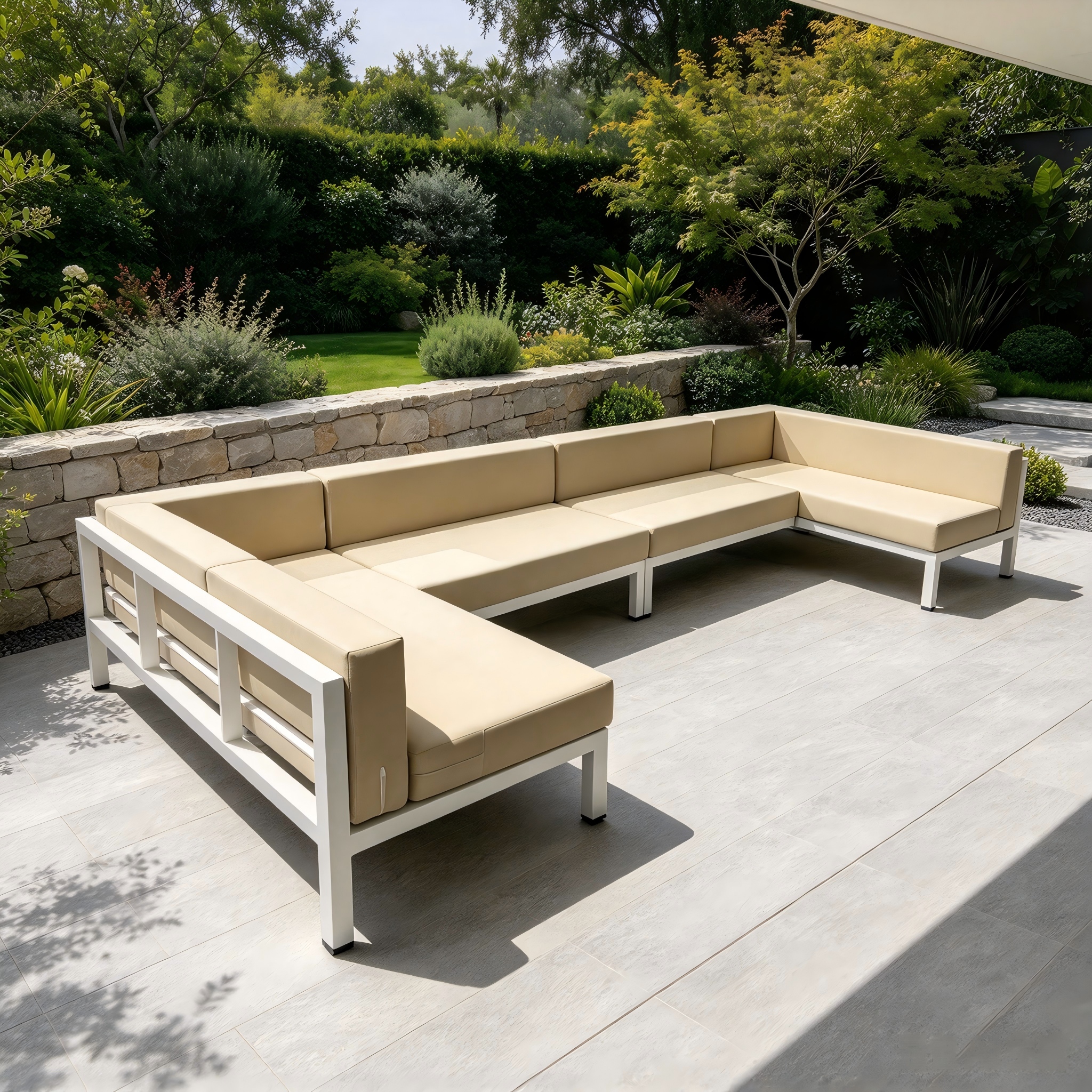 Divano modulare in alluminio con cuscino Set di divani componibili da esterno a forma di U per giardino