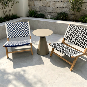 Minimalist Outdoor Furniture Wood Frame Rattan Chair Garden Leisure Sofa Chair With Coffee Table Set for Villa Courtyard Restaurant