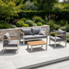 Teak Wood Armrest Outdoor Aluminum Sofa with Cushions For Outdoor Courtyard Garden