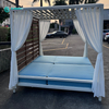 Modern Outdoor Daybed Furniture Aluminum Frame Poolside Sunbed with White Curtain Water Resistant Lounge Bed for Villa Resort