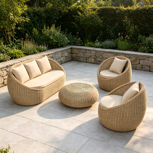 Minimalist Outdoor Furniture Aluminum Frame Leisure Rattan Sofa And Coffee Table Set for Home Garden