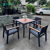 Minimalist Style Outdoor Dining Furniture Aluminum Frame Dining Chair with Wood Armrest Patio 4+1 Dining Set for Home Courtyard