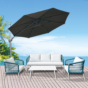 Rangka Aluminium Luaran Mewah Ringan Sofa Tali Tenunan Biru Dan Set Meja Kopi Untuk Halaman Rumah Vila