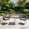 Muebles de restaurante al aire libre modernos y minimalistas, juego de comedor de jard&iacute;n 2 + 1, silla de comedor de cuerda con mesa cuadrada de madera contrachapada