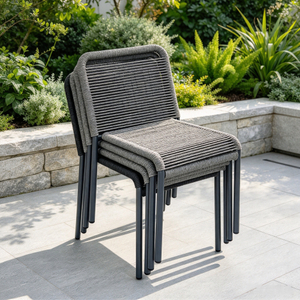 Minimalist Outdoor Furniture Collection Black Armless Garden Chairs Stackable Dining Chairs For Home Restaurant
