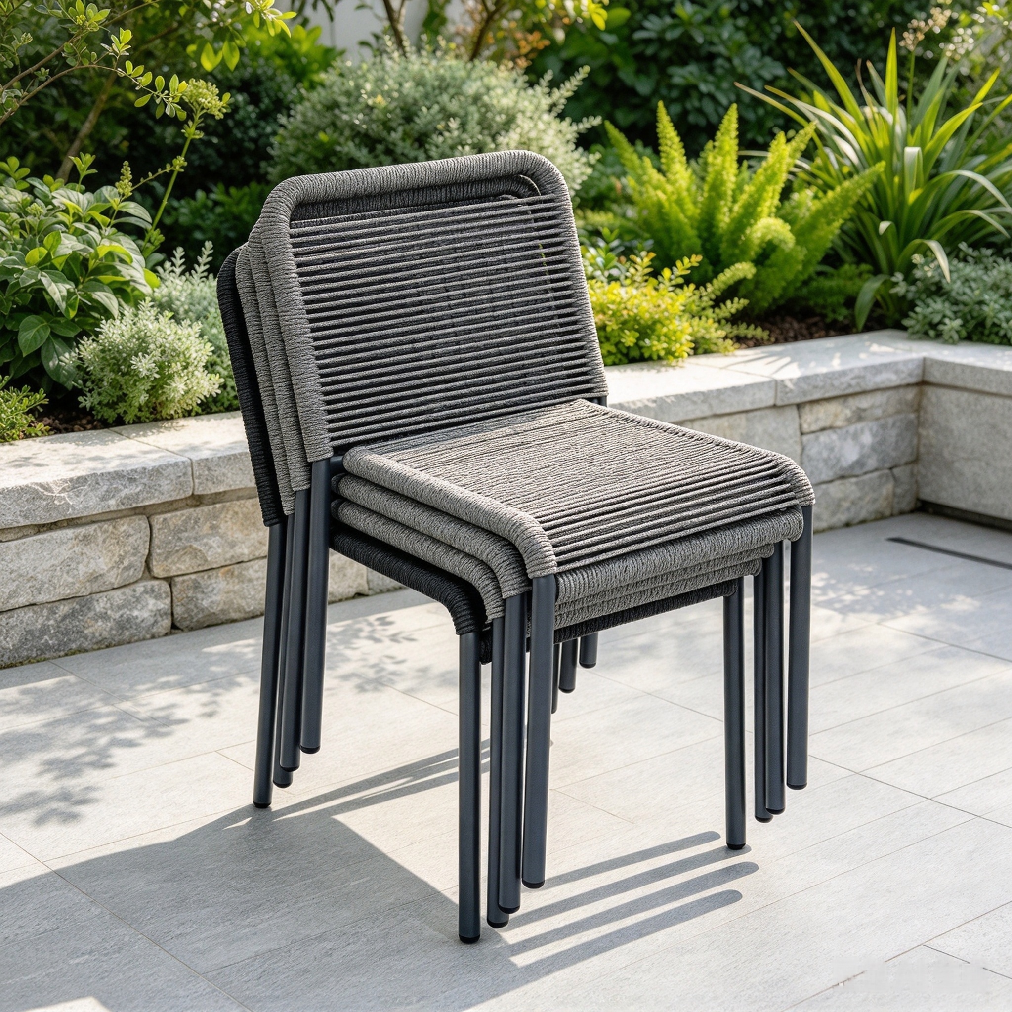 Minimalist Outdoor Furniture Collection Black Armless Garden Chairs Stackable Dining Chairs For Home Restaurant