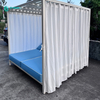 Modern Outdoor Daybed Furniture Aluminum Frame Poolside Sunbed with White Curtain Water Resistant Lounge Bed for Villa Resort