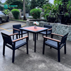 Minimalist Style Outdoor Dining Furniture Aluminum Frame Dining Chair with Wood Armrest Patio 4+1 Dining Set for Home Courtyard