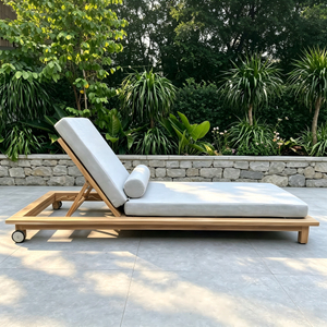Simple Garden Furniture Teak Wood Frame Sun Lounger Solid Wood Sunbed Patio Poolside Chaise Lounge Chair