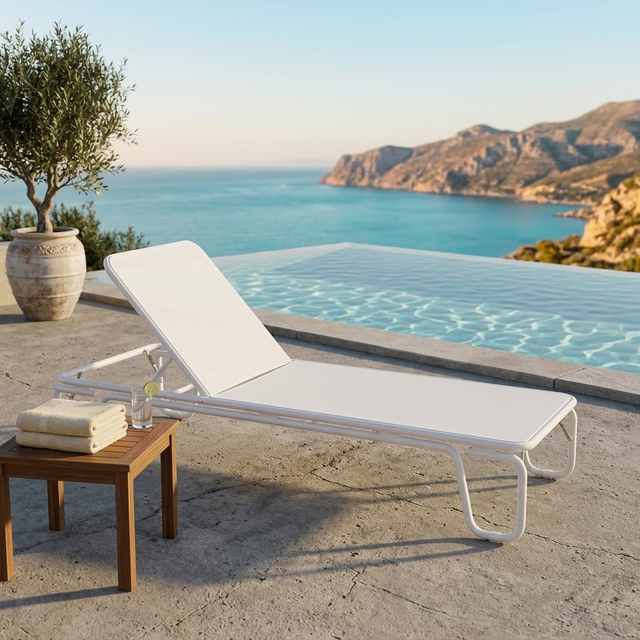 Minimalist Outdoor Sun Lounger Aluminum Frame Chaise Lounge Chair Foldable Leg Garden Sunbed