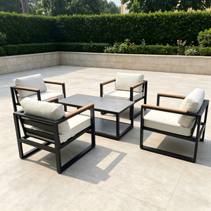 Factory Modern Sofa Furniture Quality Aluminum Frame Sofa with Wood Armrest Patio Sofa Set for Home Garden Courtyard