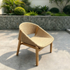 Pastoral Style Outdoor Lounge Chair Teakwood Frame Leisure Chair With Woven Rattan 