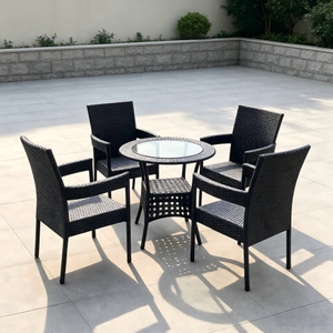 Classical Style Garden Furniture Quality Aluminum Frame Dining Chair And Table Black Rattan 4+1 Dining Set for Outdoor Patio Restaurant