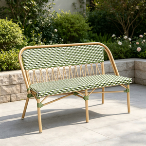 Patio Rattan Furniture Aluminum Frame Bench Chair Woven Rattan Long Garden Chair for Balcony Backyard