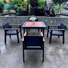 Minimalist Style Outdoor Dining Furniture Aluminum Frame Dining Chair with Wood Armrest Patio 4+1 Dining Set for Home Courtyard