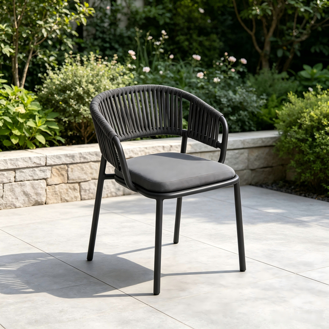 Modern Outdoor Dining Furniture Aluminum Frame Garden Chair Woven Rope Dining Chair With All Weather Fabric for Villa Hotel Courtyard