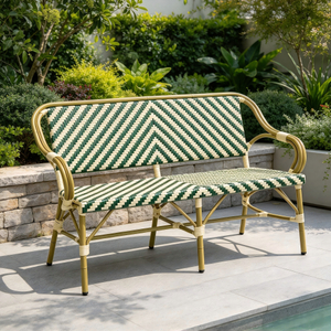 Quality Aluminum Outdoor Rattan Bench Chair Garden Seating Long Sofa Chair for Patio Restaurant