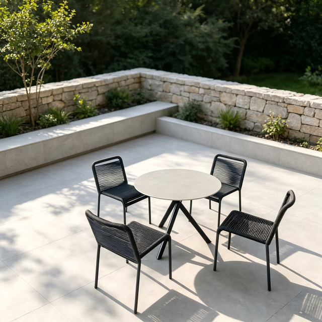 Nordic Simple Outdoor Dining Furniture Aluminum Frame Armless Woven Rope Dining Chair With Round Table Set