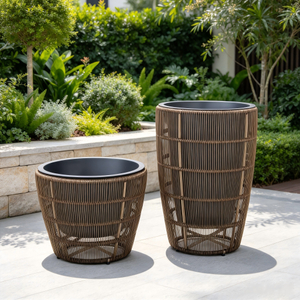 Brown PE Round Rattan Weaved Flower Pot with Inner Container