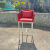 Outdoor Red Webbing Weaved Bar Stool Powder Coated Aluminum Bar Chair