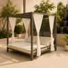 Contemporary Garden Furniture Outdoor Aluminum Frame Daybed Poolside Double Size Sunbed With White Curtain For Hotel Beach