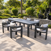 Contemporary Outdoor Furniture Powder Coated Aluminum Frame Dining Chair with Rectangle Table Patio 6+1 Dining Set for Garden Restaurant